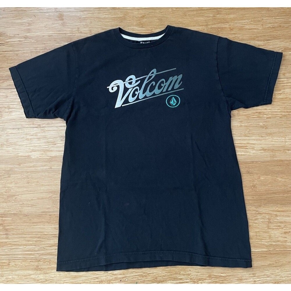 Volcom Black Script Logo T-Shirt Mens L Skate Surf Stone Graphic Tee Y2K